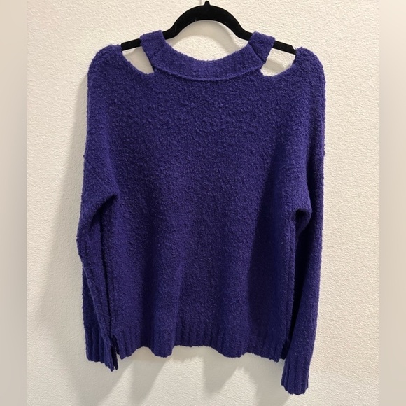 Anthropologie Moth Cold Shoulder Cut Out Sweater Blue/Purple | size M - Picture 2 of 6